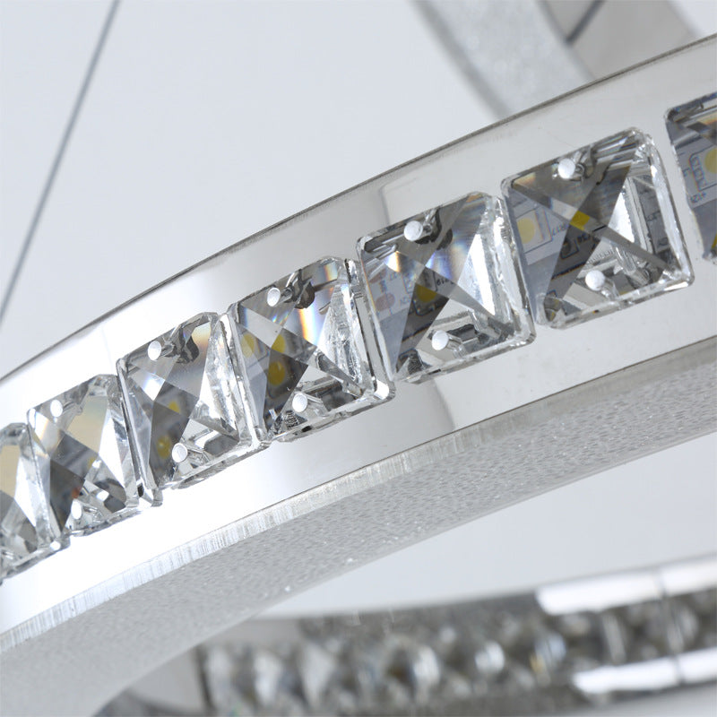 Sleek Chrome Pendant Ceiling Light with Crystal LED Chandelier, in Warm/White/Natural Light, Various Sizes Available