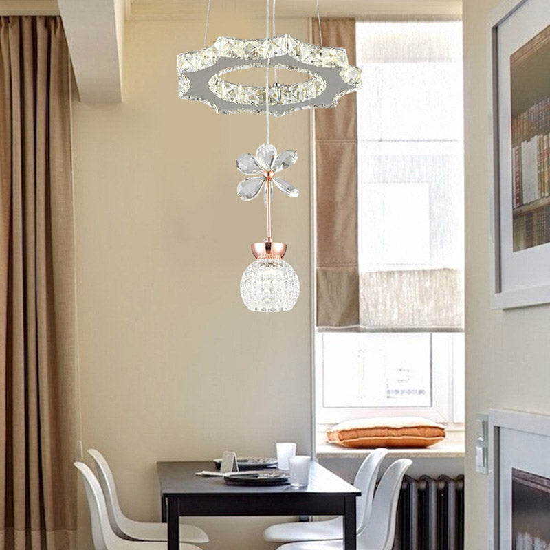 Contemporary Chandelier Pendant Light with Crystal Shade - Modern Chrome Circle/Gear Design (1/3/5 Heads)