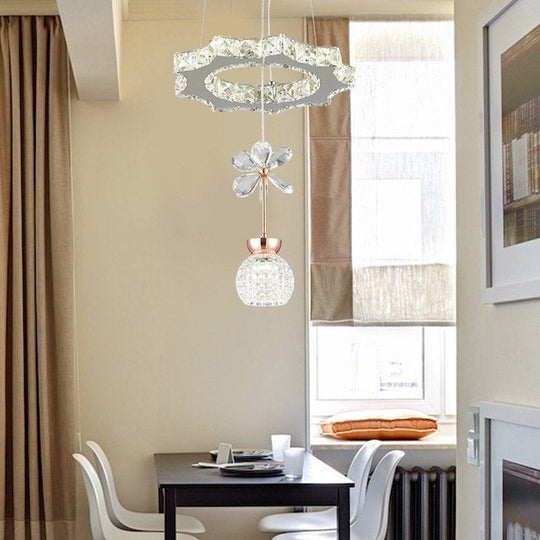 Contemporary Chandelier Pendant Light with Crystal Shade - Modern Chrome Circle/Gear Design (1/3/5 Heads)