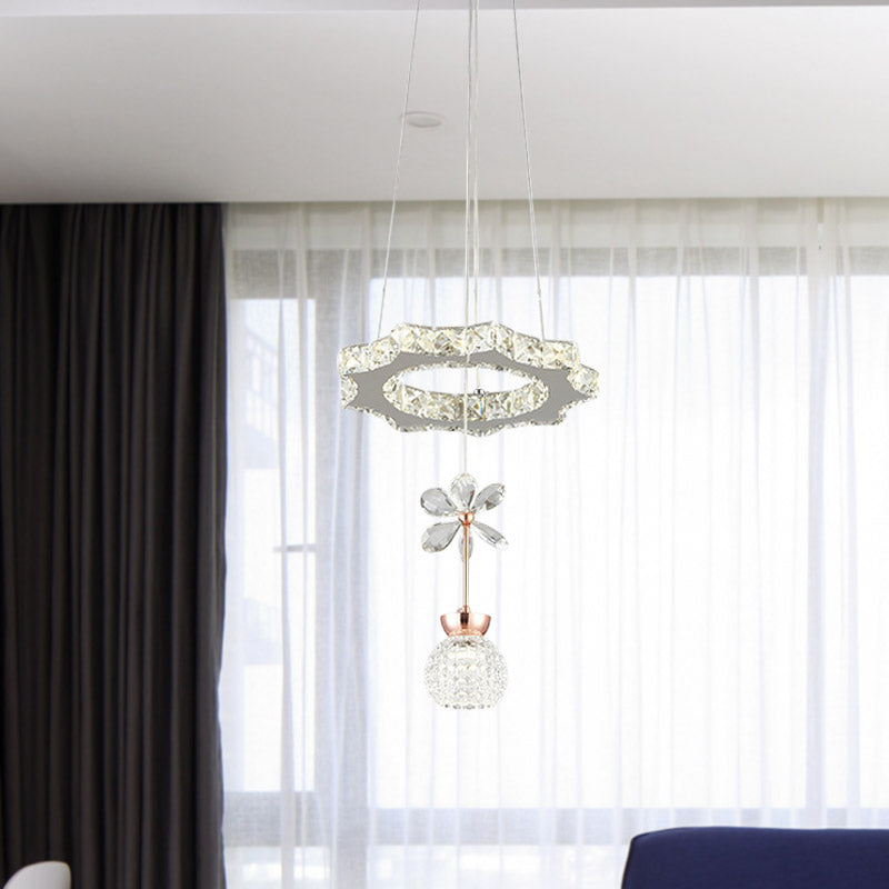 Contemporary Chandelier Pendant Light with Crystal Shade - Modern Chrome Circle/Gear Design (1/3/5 Heads)