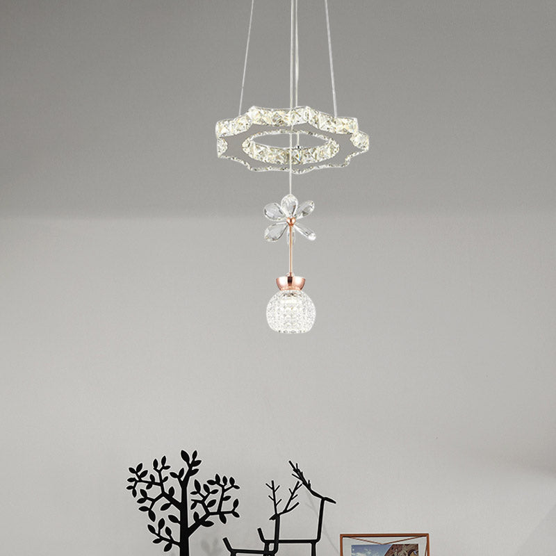 Contemporary Chandelier Pendant Light with Crystal Shade - Modern Chrome Circle/Gear Design (1/3/5 Heads)