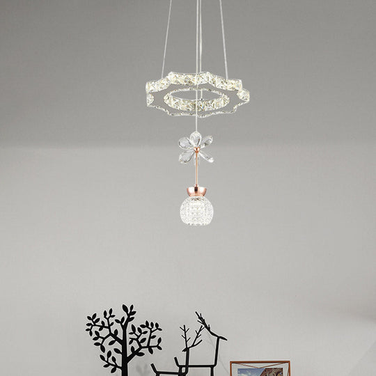 Contemporary Chandelier Pendant Light with Crystal Shade - Modern Chrome Circle/Gear Design (1/3/5 Heads)