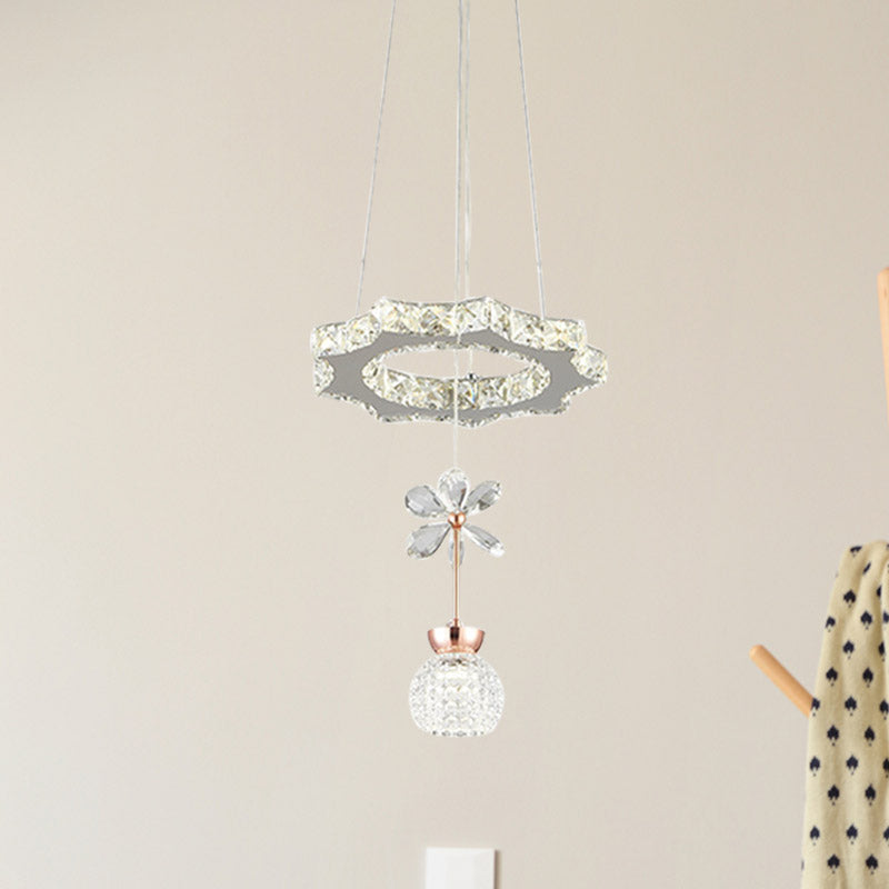 Contemporary Chandelier Pendant Light with Crystal Shade - Modern Chrome Circle/Gear Design (1/3/5 Heads)