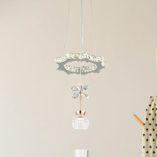 Contemporary Chandelier Pendant Light with Crystal Shade - Modern Chrome Circle/Gear Design (1/3/5 Heads)