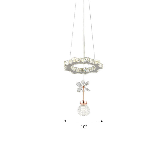 Contemporary Chandelier Pendant Light with Crystal Shade - Modern Chrome Circle/Gear Design (1/3/5 Heads)