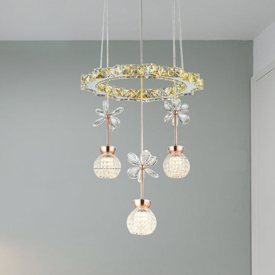 Contemporary Chandelier Pendant Light with Crystal Shade - Modern Chrome Circle/Gear Design (1/3/5 Heads)
