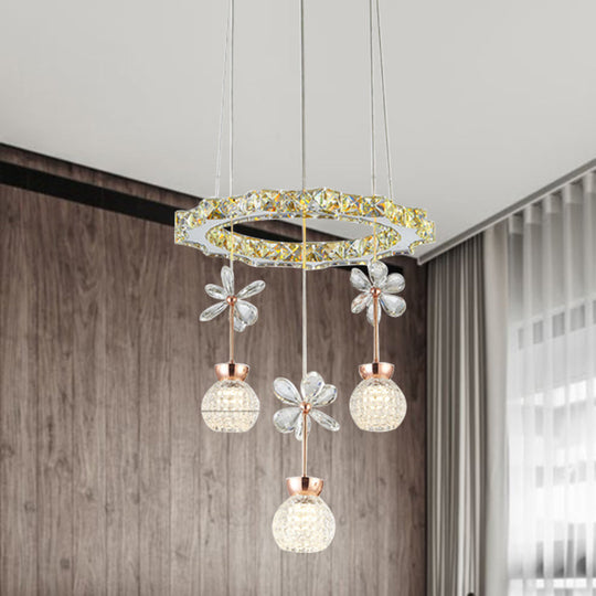 Contemporary Chandelier Pendant Light with Crystal Shade - Modern Chrome Circle/Gear Design (1/3/5 Heads)