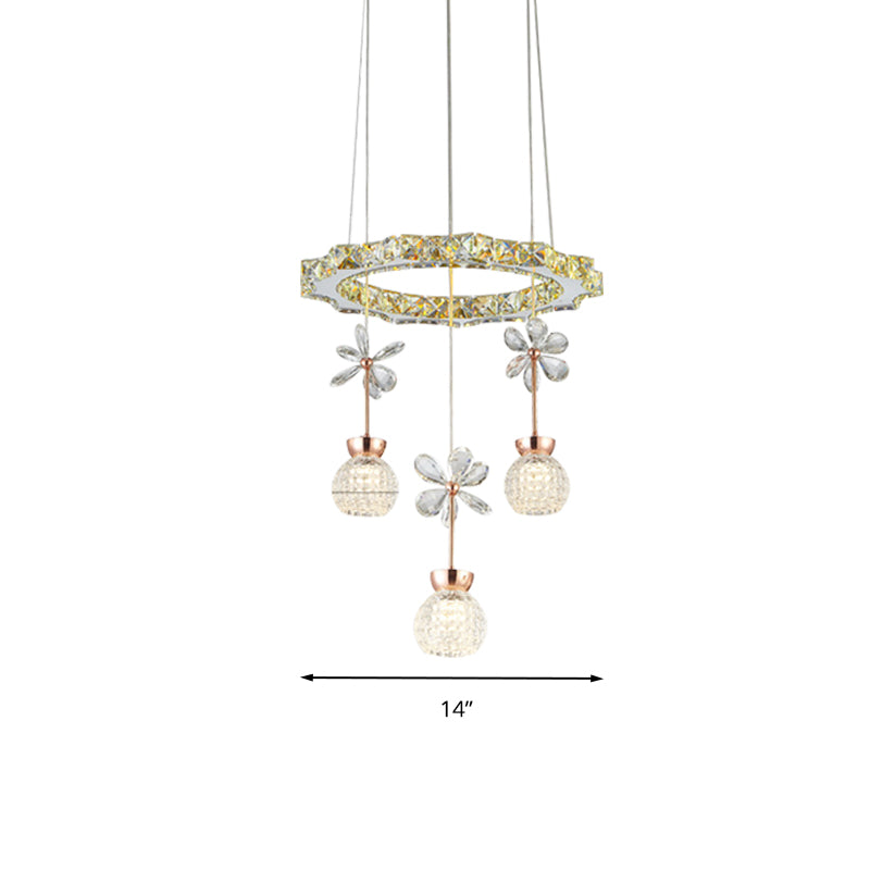 Contemporary Chandelier Pendant Light with Crystal Shade - Modern Chrome Circle/Gear Design (1/3/5 Heads)