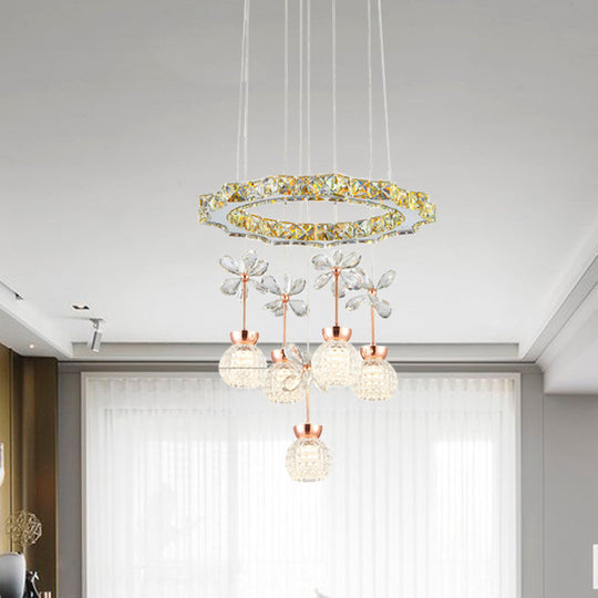 Contemporary Chandelier Pendant Light with Crystal Shade - Modern Chrome Circle/Gear Design (1/3/5 Heads)
