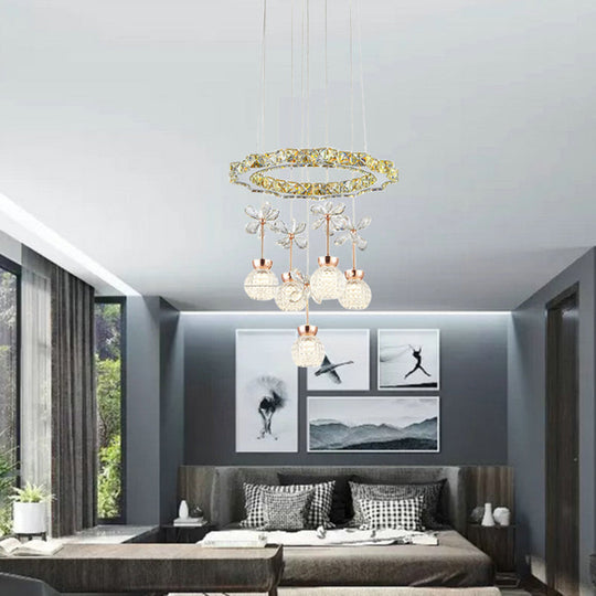Contemporary Chandelier Pendant Light with Crystal Shade - Modern Chrome Circle/Gear Design (1/3/5 Heads)