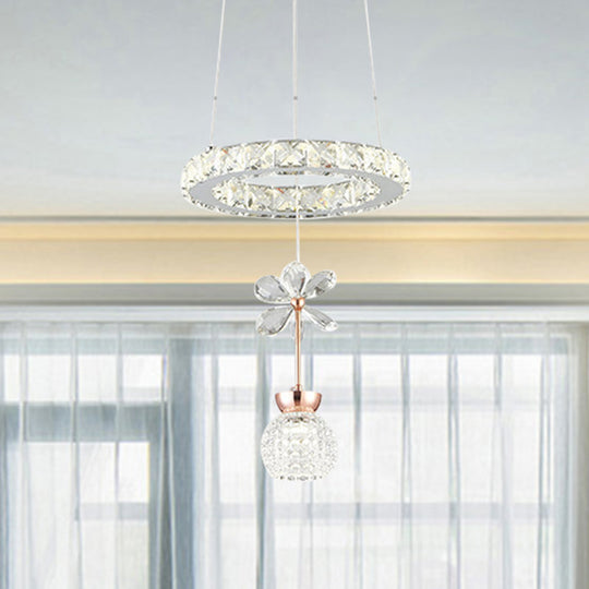 Contemporary Chandelier Pendant Light with Crystal Shade - Modern Chrome Circle/Gear Design (1/3/5 Heads)