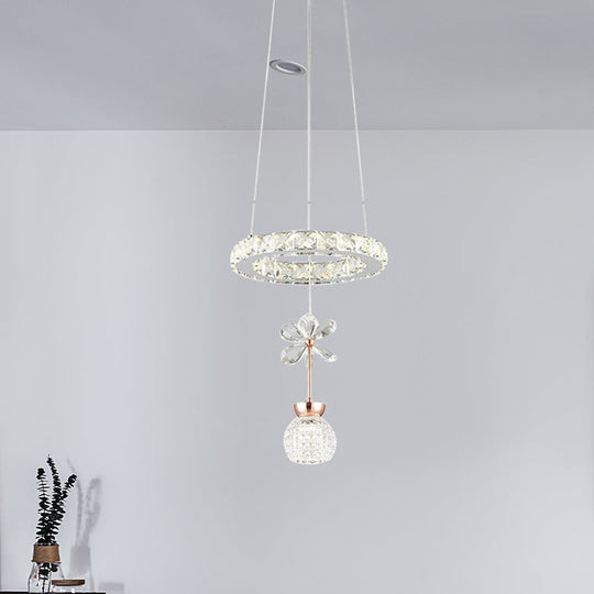 Contemporary Chandelier Pendant Light with Crystal Shade - Modern Chrome Circle/Gear Design (1/3/5 Heads)