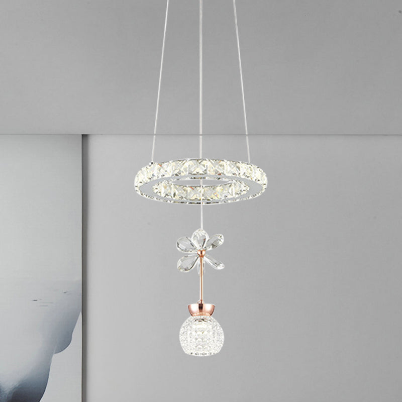 Contemporary Chandelier Pendant Light with Crystal Shade - Modern Chrome Circle/Gear Design (1/3/5 Heads)