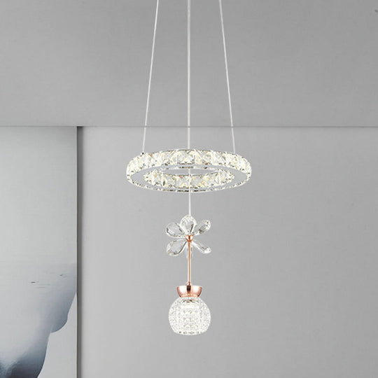 Contemporary Chandelier Pendant Light with Crystal Shade - Modern Chrome Circle/Gear Design (1/3/5 Heads)