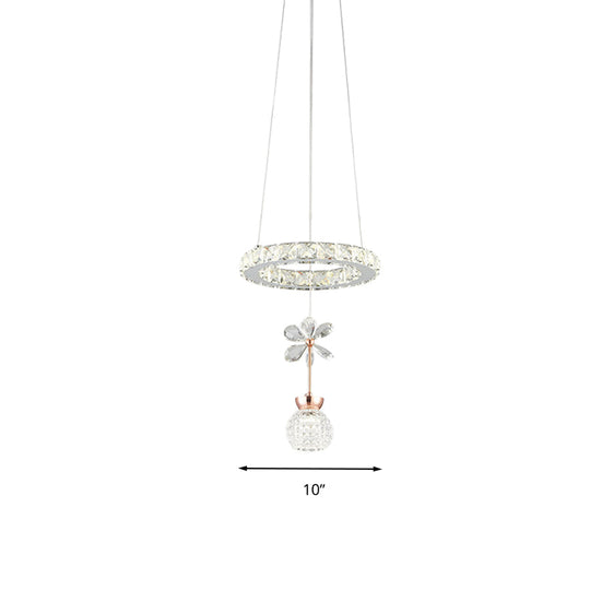 Contemporary Chandelier Pendant Light with Crystal Shade - Modern Chrome Circle/Gear Design (1/3/5 Heads)