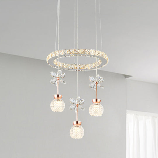 Contemporary Chandelier Pendant Light with Crystal Shade - Modern Chrome Circle/Gear Design (1/3/5 Heads)
