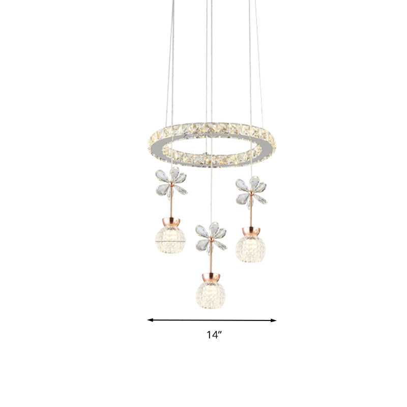 Contemporary Chandelier Pendant Light with Crystal Shade - Modern Chrome Circle/Gear Design (1/3/5 Heads)