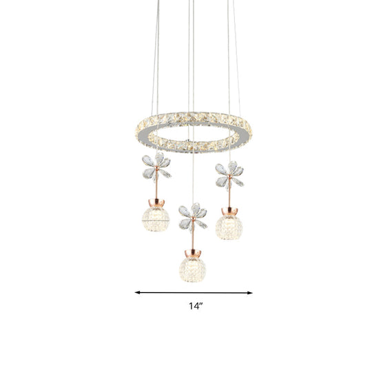 Contemporary Chandelier Pendant Light with Crystal Shade - Modern Chrome Circle/Gear Design (1/3/5 Heads)