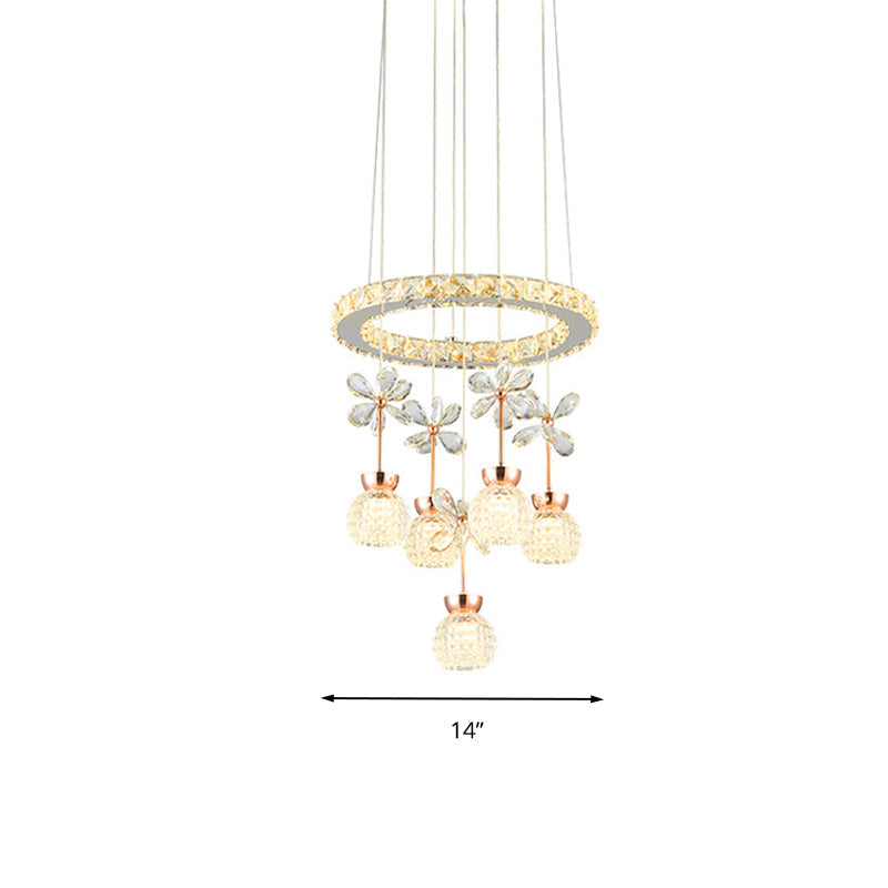 Contemporary Chandelier Pendant Light with Crystal Shade - Modern Chrome Circle/Gear Design (1/3/5 Heads)