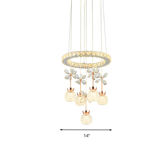 Contemporary Chandelier Pendant Light with Crystal Shade - Modern Chrome Circle/Gear Design (1/3/5 Heads)