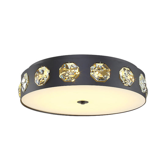 Modern Crystal LED Flush Light in Grey Drum Shape - Ideal for Living Room Ceiling - 18"/21.5" Dia