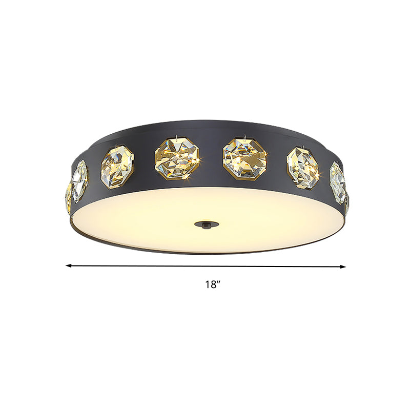 Modern Crystal LED Flush Light in Grey Drum Shape - Ideal for Living Room Ceiling - 18"/21.5" Dia