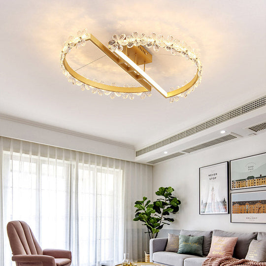 19.5"/29" Petal Crystal LED Ceiling Mounted Fixture - Gold Flush Mount Lighting in Warm/White/3 Color Light