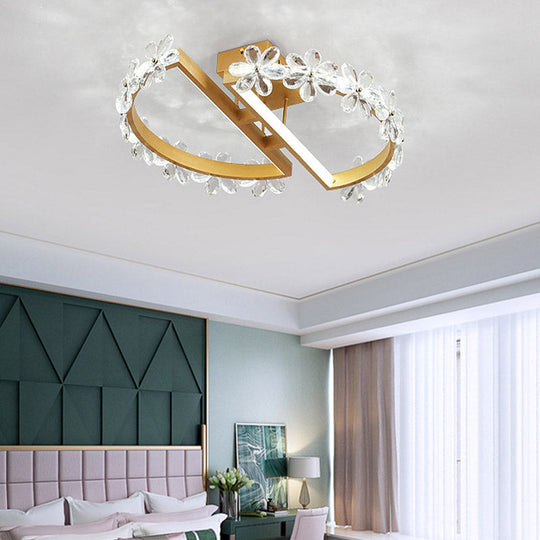 19.5"/29" Petal Crystal LED Ceiling Mounted Fixture - Gold Flush Mount Lighting in Warm/White/3 Color Light