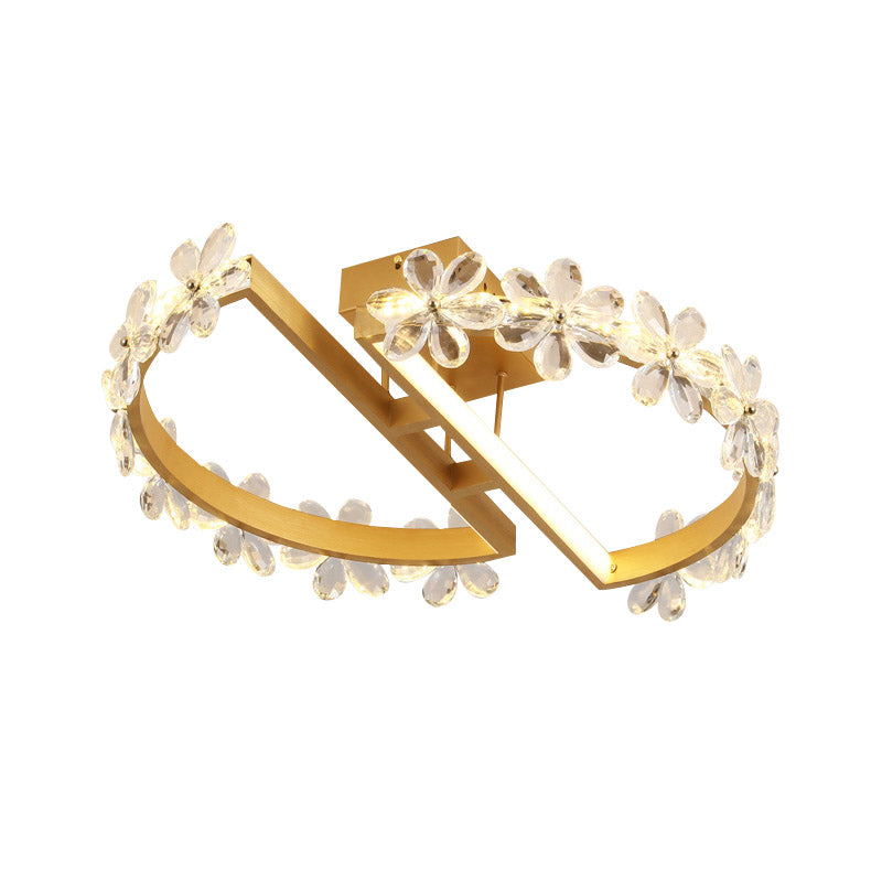 19.5"/29" Petal Crystal LED Ceiling Mounted Fixture - Gold Flush Mount Lighting in Warm/White/3 Color Light