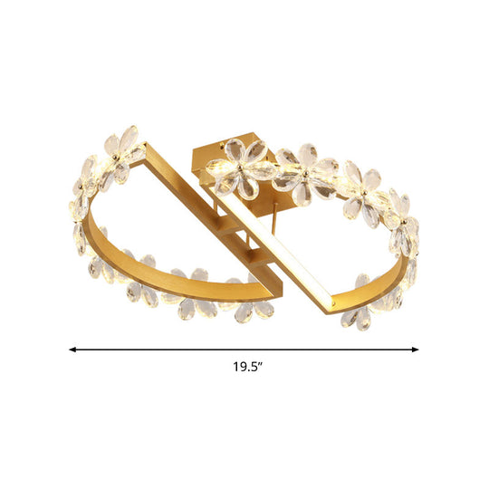 19.5/29 Petal Crystal Led Ceiling Mounted Fixture - Gold Flush Mount Lighting In Warm/White/3 Color