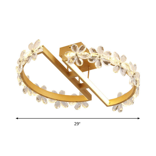 19.5"/29" Petal Crystal LED Ceiling Mounted Fixture - Gold Flush Mount Lighting in Warm/White/3 Color Light