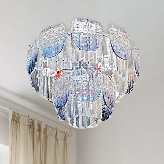 Faceted Crystal Hanging Light Kit - Modern 5/10 Blue Pendant Chandelier 5 / Clear