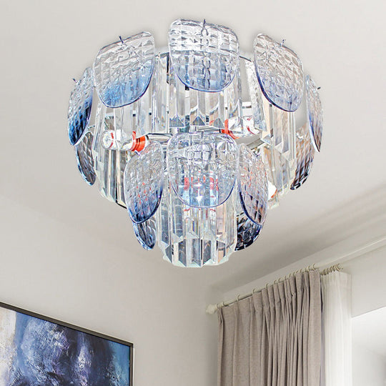 Modern Clear Faceted Crystal Tiered Hanging Light Kit with Light Blue Pendant Chandelier (5/10 Lights)