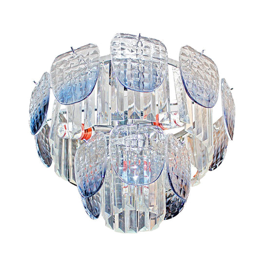 Modern Clear Faceted Crystal Tiered Hanging Light Kit with Light Blue Pendant Chandelier (5/10 Lights)
