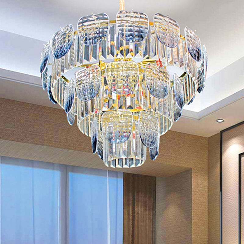Modern Clear Faceted Crystal Tiered Hanging Light Kit with Light Blue Pendant Chandelier (5/10 Lights)