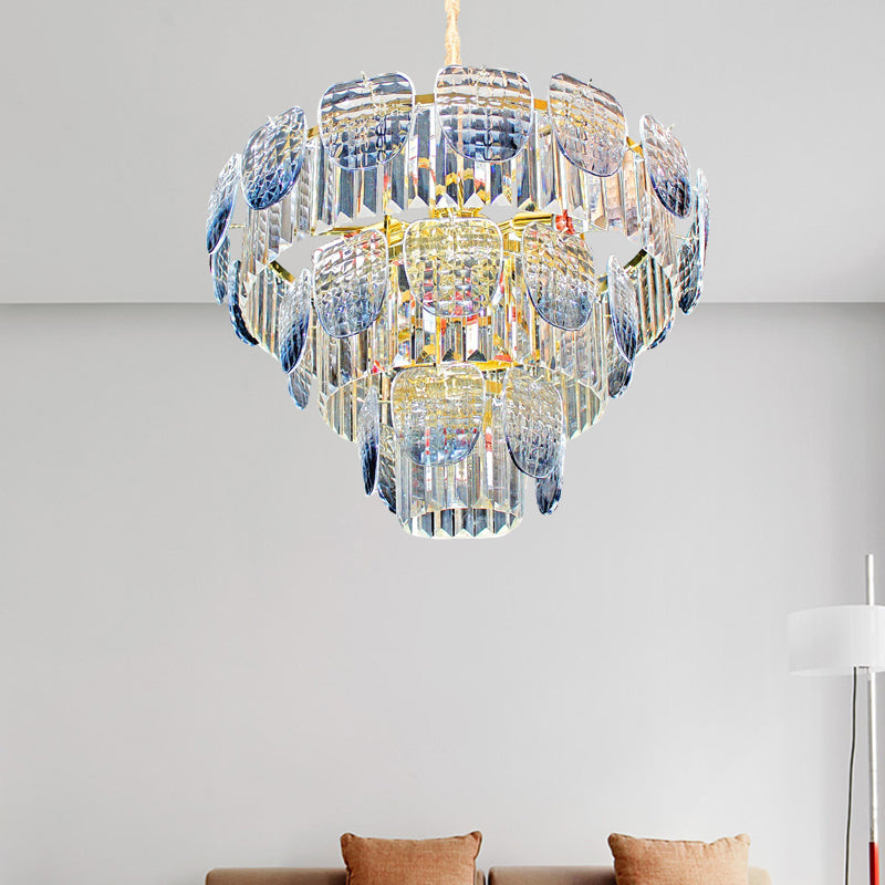 Modern Clear Faceted Crystal Tiered Hanging Light Kit with Light Blue Pendant Chandelier (5/10 Lights)