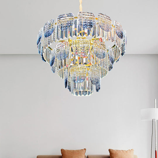 Modern Clear Faceted Crystal Tiered Hanging Light Kit with Light Blue Pendant Chandelier (5/10 Lights)