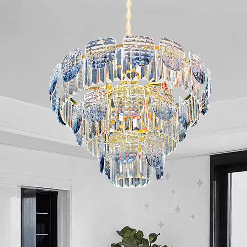 Modern Clear Faceted Crystal Tiered Hanging Light Kit with Light Blue Pendant Chandelier (5/10 Lights)