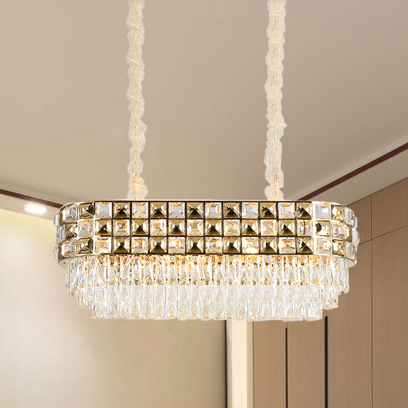 Modern Faceted Crystal Chandelier With 10 Gold Heads - Oval Suspension Lighting