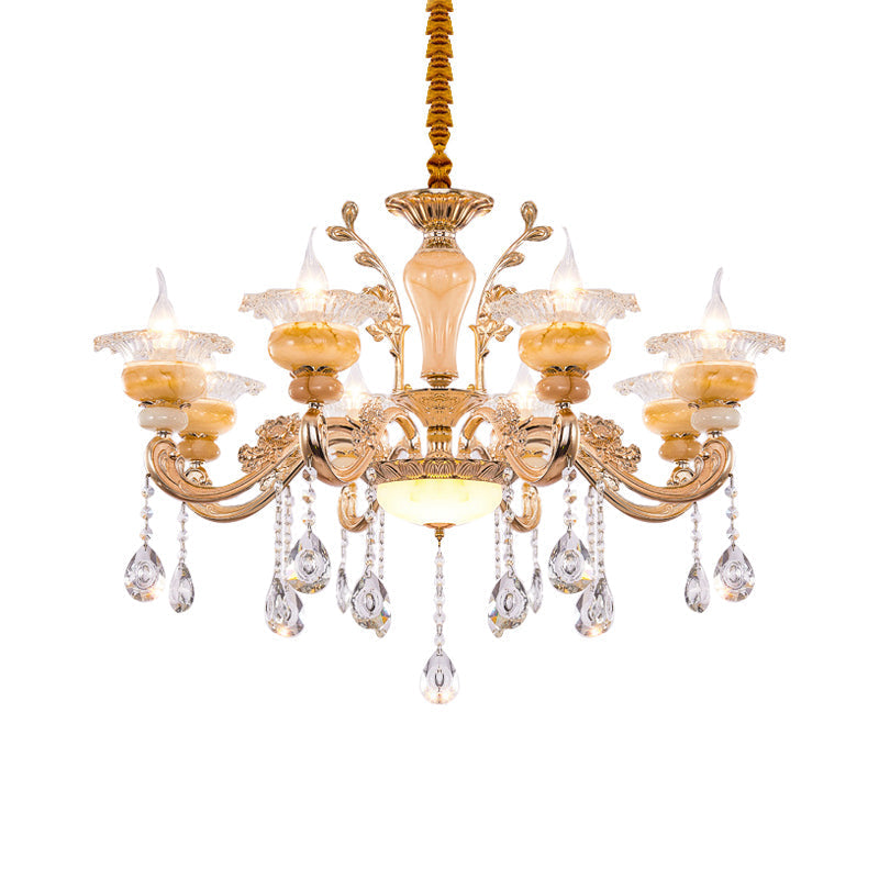 Modern Crystal Drop Gold Candelabra Pendant Chandelier - 6/8/10 Lights Living Room Hanging Light