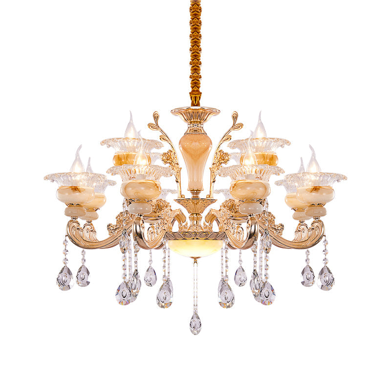 Modern Crystal Drop Gold Candelabra Pendant Chandelier - 6/8/10 Lights Living Room Hanging Light