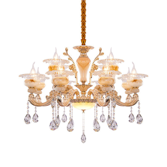Modern Crystal Drop Gold Candelabra Pendant Chandelier - 6/8/10 Lights Living Room Hanging Light