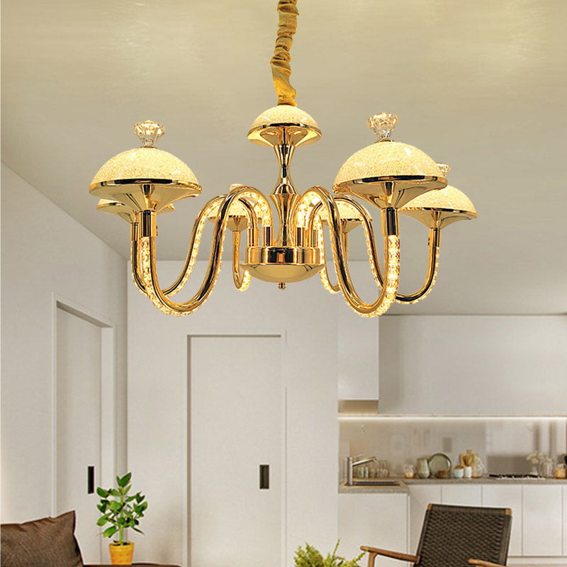 K9 Crystal Pendant Chandelier with LED Gold Hanging Light - Modernism Bowl Shape & Frosted Glass Shade