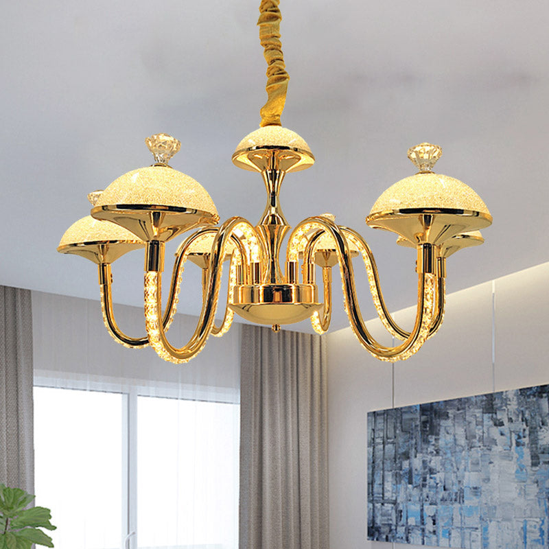 K9 Crystal Pendant Chandelier with LED Gold Hanging Light - Modernism Bowl Shape & Frosted Glass Shade