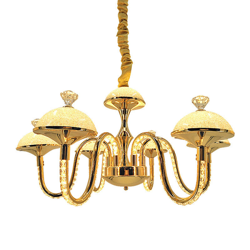 K9 Crystal Pendant Chandelier with LED Gold Hanging Light - Modernism Bowl Shape & Frosted Glass Shade