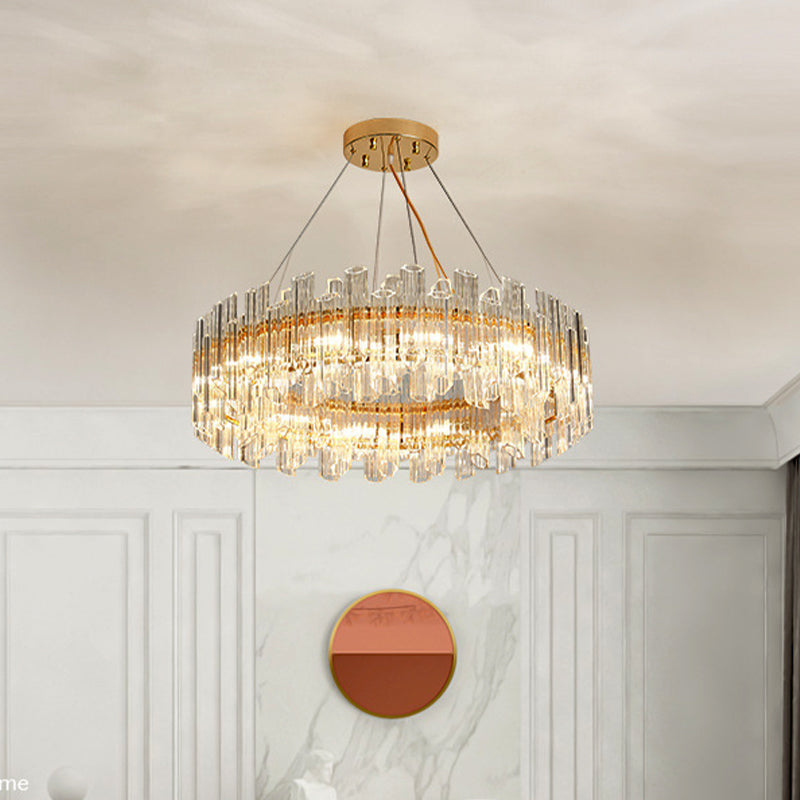 Modern Clear Crystal Drum Chandelier - Elegant 8/12 Light Gold LED Ceiling Lamp - Ideal for Living Room Styling