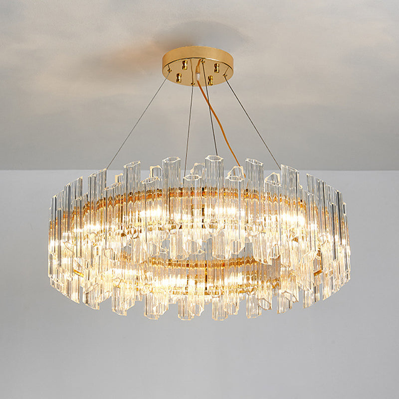 Modern Clear Crystal Drum Chandelier - Elegant 8/12 Light Gold LED Ceiling Lamp - Ideal for Living Room Styling