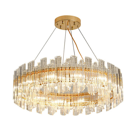 Modern Clear Crystal Drum Chandelier - Elegant 8/12 Light Gold LED Ceiling Lamp - Ideal for Living Room Styling
