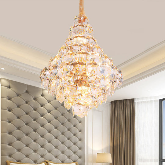 Modern Clear Crystal Glass Teardrop Chandelier - 12 Bulb LED Pendant Ceiling Light in Gold for Living Room