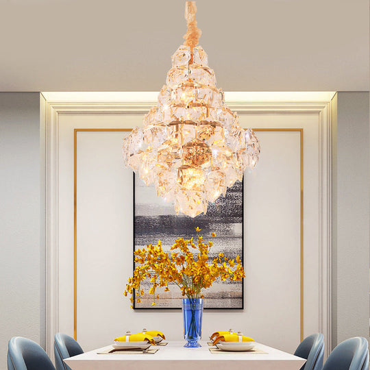 Modern Clear Crystal Glass Teardrop Chandelier - 12 Bulb LED Pendant Ceiling Light in Gold for Living Room